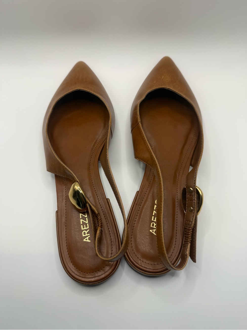 Arezzo Farrah Leather Slingback Flats Cognac Brown Pointed Toe Size 6.5 NWOB - Picture 5 of 8